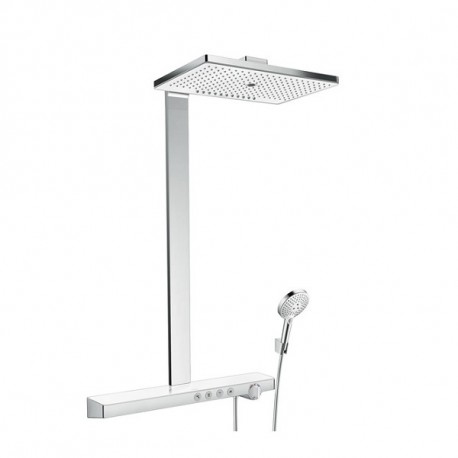 Hansgrohe Rainmaker Select - sprchový systém Showerpipe 460 EcoSmart 3-prúdy s termostatom a poličkou 70cm biela/chróm, 2710640