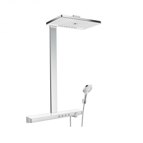 Hansgrohe Rainmaker Select - sprchový systém Showerpipe 460 EcoSmart 3-prúdy s termostatom a poličkou 70cm biela/chróm, 2702940