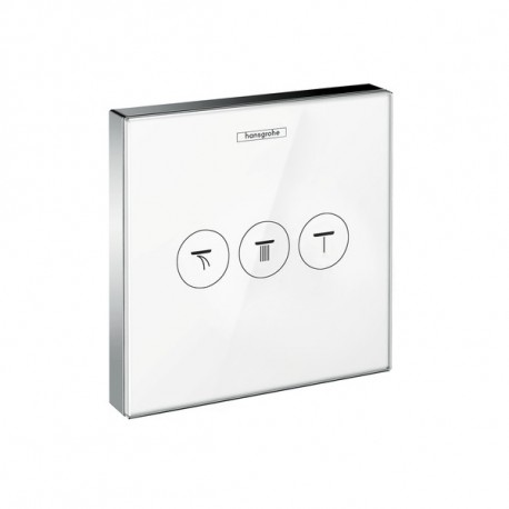 Hansgrohe ShowerSelect Glass ventil a prepínač pod omietku pre 3 spotrebiče biela/chróm 15736400