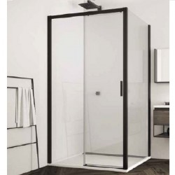 SANSWISS TOP-Line S sprchové posuvné dvere 100cm, pevný dieľ vľavo, matná čierna, číre sklo TLS2D1000607