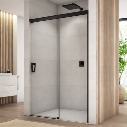 SANSWISS CADURA sprchové dvere 100 posuvné s pevnou stenou vpravo, čierna matná, číre sklo s úpravou AquaPerle CAS2D1000607