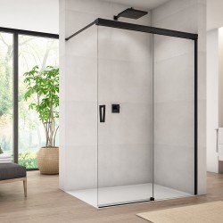 SANSWISS CADURA Walk-In sprchová stena 110 upevnenie vpravo, s posuvnými dverami, matná čierna, číre sklo s AquaPerle CAW2D1200