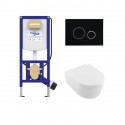 Villeroy & Boch set WC misa AVENTO s DirectFlush, sedátko SoftClose, predstenový modul WC SANIT Ineo Plus, tlačítko čierne