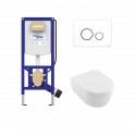 Villeroy & Boch set WC misa AVENTO s DirectFlush, sedátko SoftClose, predstenový modul WC SANIT Ineo Plus, tlačítko biele leskl
