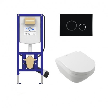 Villeroy & Boch set WC misa ARCHITECTURA TwistFlush (e3), sedátko SoftClose, predstenový modul WC SANIT Ineo Plus, tlačítko čie