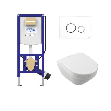 Villeroy & Boch set WC misa ARCHITECTURA TwistFlush (e3), sedátko SoftClose, predstenový modul WC SANIT Ineo Plus, tlačítko bie