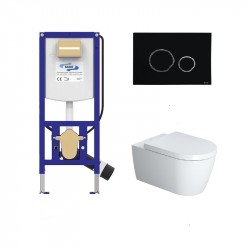 Duravit set WC misa ME by Starck Rimless, sedátko SoftClose, predstenový modul WC SANIT Ineo Plus, tlačítko čierne