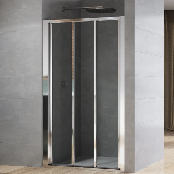 SANSWISS Arelia posuvné dvere 90 x 190cm, 3-dielne, strieborná leštená číre sklo s AquaPerle D20S30904007