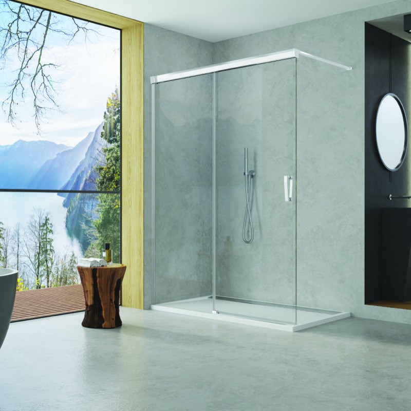 SANSWISS CADURA Walk-In sprchová stena 180 upevnenie vľavo, s posuvnými dverami aluchróm, číre sklo s AquaPerle CAW2G1805007