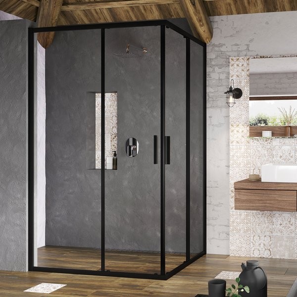 Ravak Blix Slim sprchové dvere š.800 mm, posuvné, 1 diel z 2, pre rohový vstup, black+Transparent, X1XM40300Z1