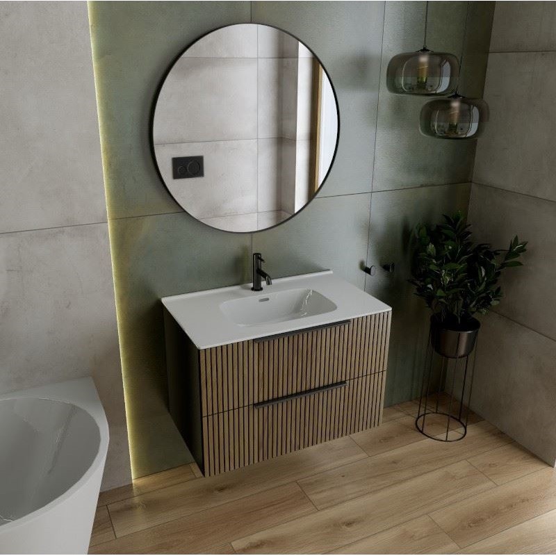 LAVITA OKLAHOMA WOOD skrinka s umývadlom, závesná 60cm s 2 zásuvkami SoftClose drevo/čierna SETOKLAHOMA