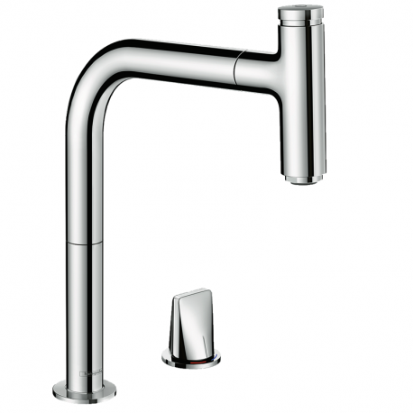 Hansgrohe Metris Select M71 drezová batéria 200 s vyťahovacím výtokom 1jet, sBox a tlačítkom Select chróm 73804000