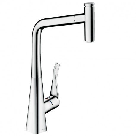 Hansgrohe Metris Select M71 drezová stojanková batéria 320 s vyťahovacím výtokom 1jet, sBox a tlačítkom Select chróm, 73803000