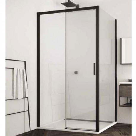 SANSWISS TOP-Line S sprchové dvere 120 posuvné, pevný dieľ vľavo, montáž vľavo, matná čierna, číre sklo s AquaPerle TLS2G120060