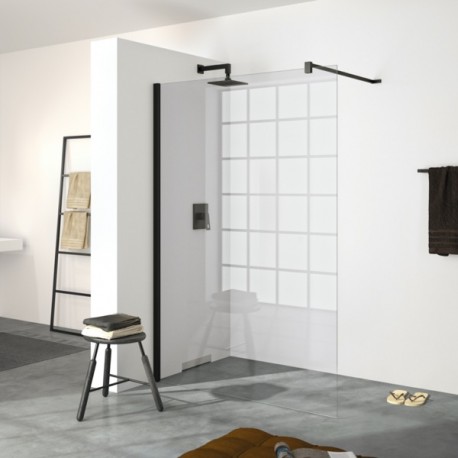 HÜPPE MyFlex Walk-In pevná sprchová stena 110cm, čierna matná, číre sklo s Anti-Plaque s priečnou vzperou, MFW1100123