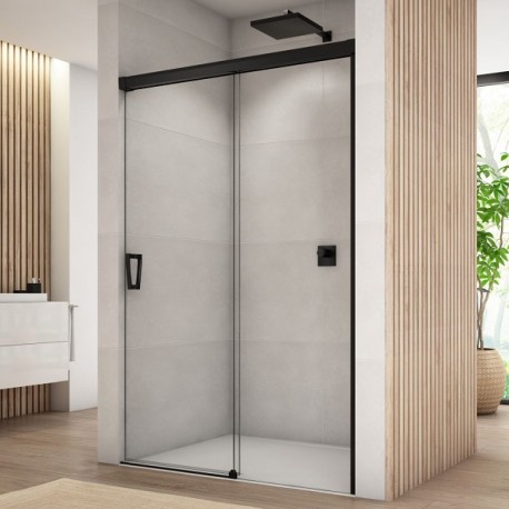 SANSWISS CADURA sprchové dvere 100 posuné s pevnou stenou vpravo, čierna matná, číre sklo s úpravou AquaPerle CAS2D1000607