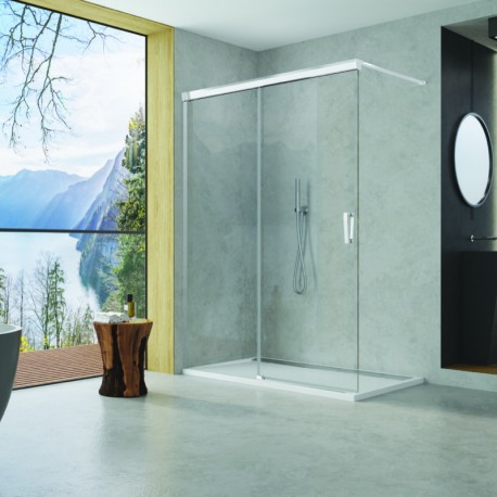 SANSWISS CADURA Walk-In sprchová stena 140 upevnenie vpravo, s posuvnými dverami, aluchróm, číre sklo s AquaPerle  CAW2D1405007